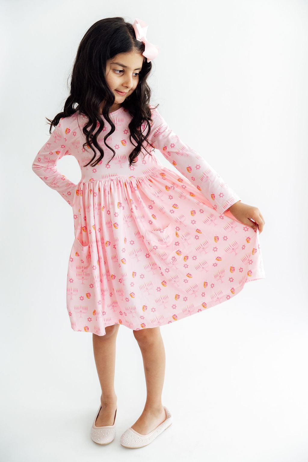 Pink Dreidel Darling L/S Pocket Twirl Dress by Mila & Rose ®