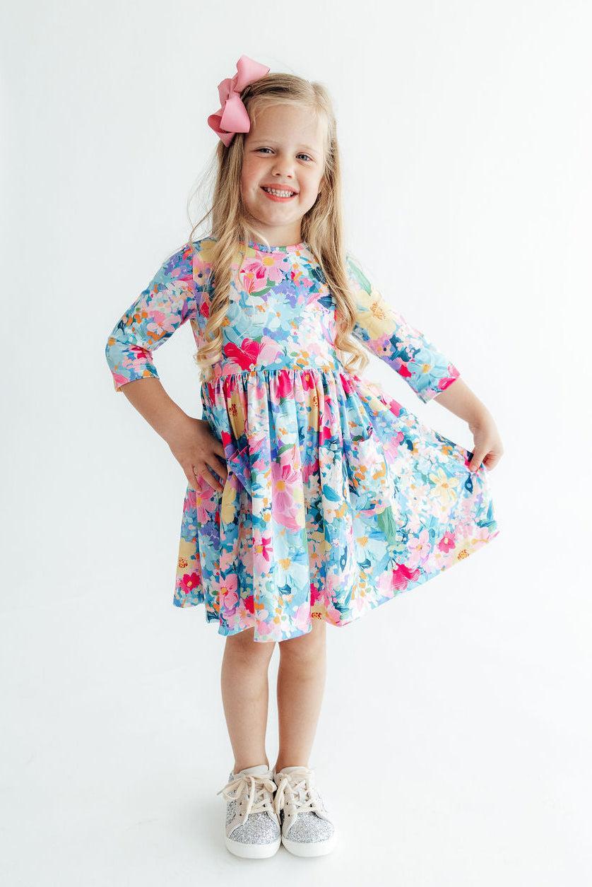 Flower Market 3/4 Sleeve Pocket Twirl Dress by Mila & Rose ®