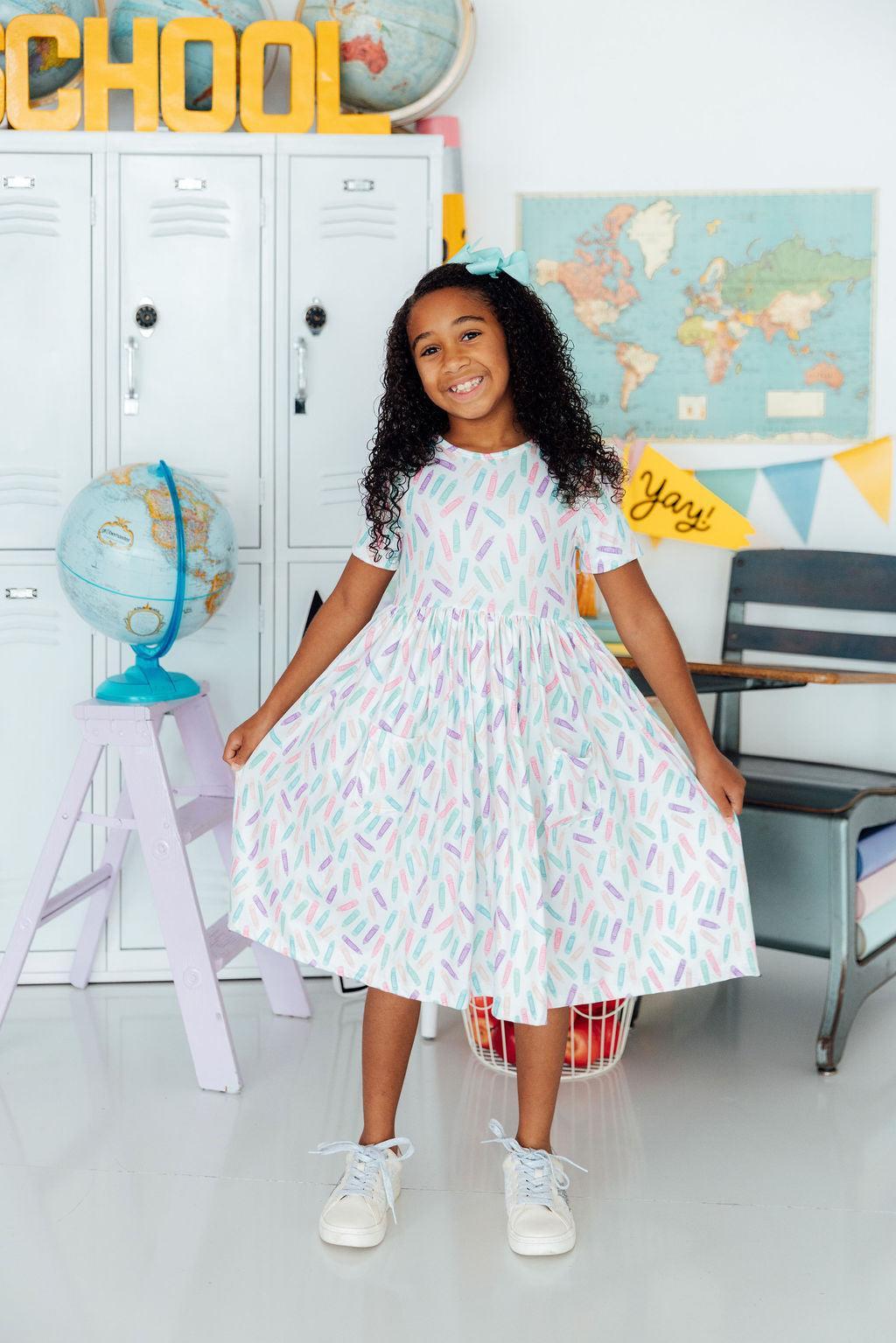 Color Crayons S/S Pocket Twirl Dress by Mila & Rose ® at Everetts Place