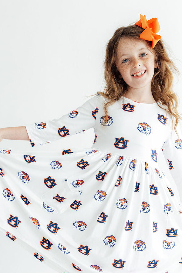 3/4 Sleeve Pocket Twirl Dress - Auburn White Aubie by Mila & Rose ® (view 5 of 6)