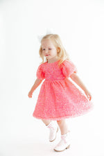 Neon Pink Puff Sleeve Sequin Dress by Mila & Rose ®