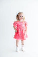 Neon Pink Puff Sleeve Sequin Dress by Mila & Rose ®