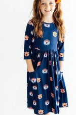 3/4 Sleeve Twirl Dress - Auburn Blue Aubie by Mila & Rose ® (view 5 of 5)