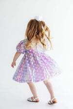 Periwinkle Heart Puff Sleeve Sequin Dress by Mila & Rose ®