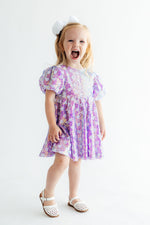 Periwinkle Heart Puff Sleeve Sequin Dress by Mila & Rose ®