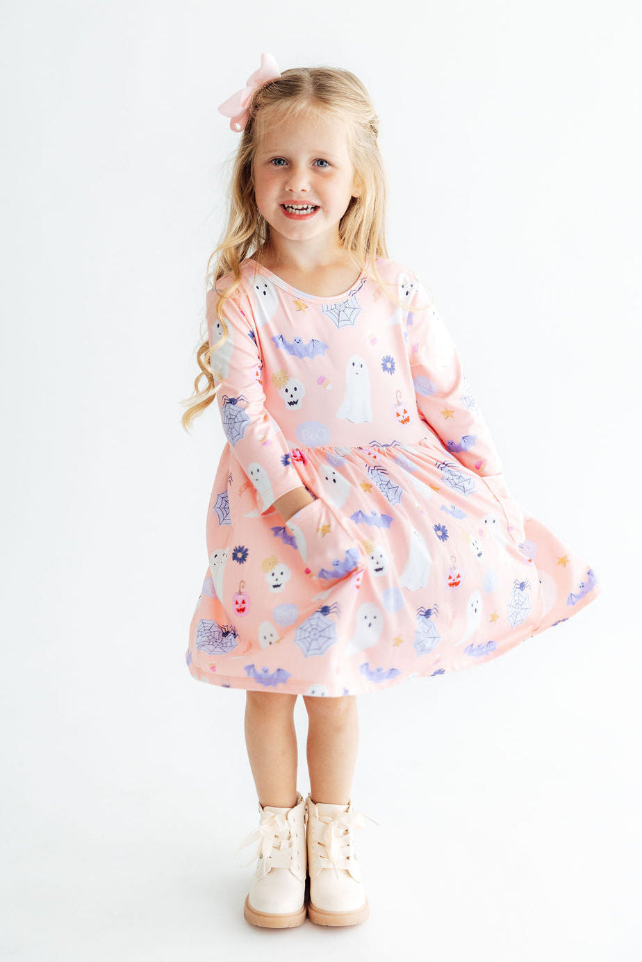 Spooky Sweetheart 3/4 Sleeve Pocket Twirl Dress by Mila & Rose ® (view 2 of 3)