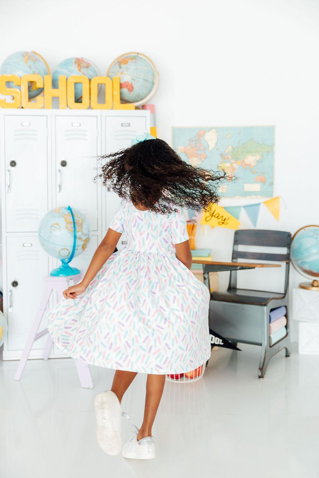 Color Crayons S/S Pocket Twirl Dress by Mila & Rose ® at Everetts Place