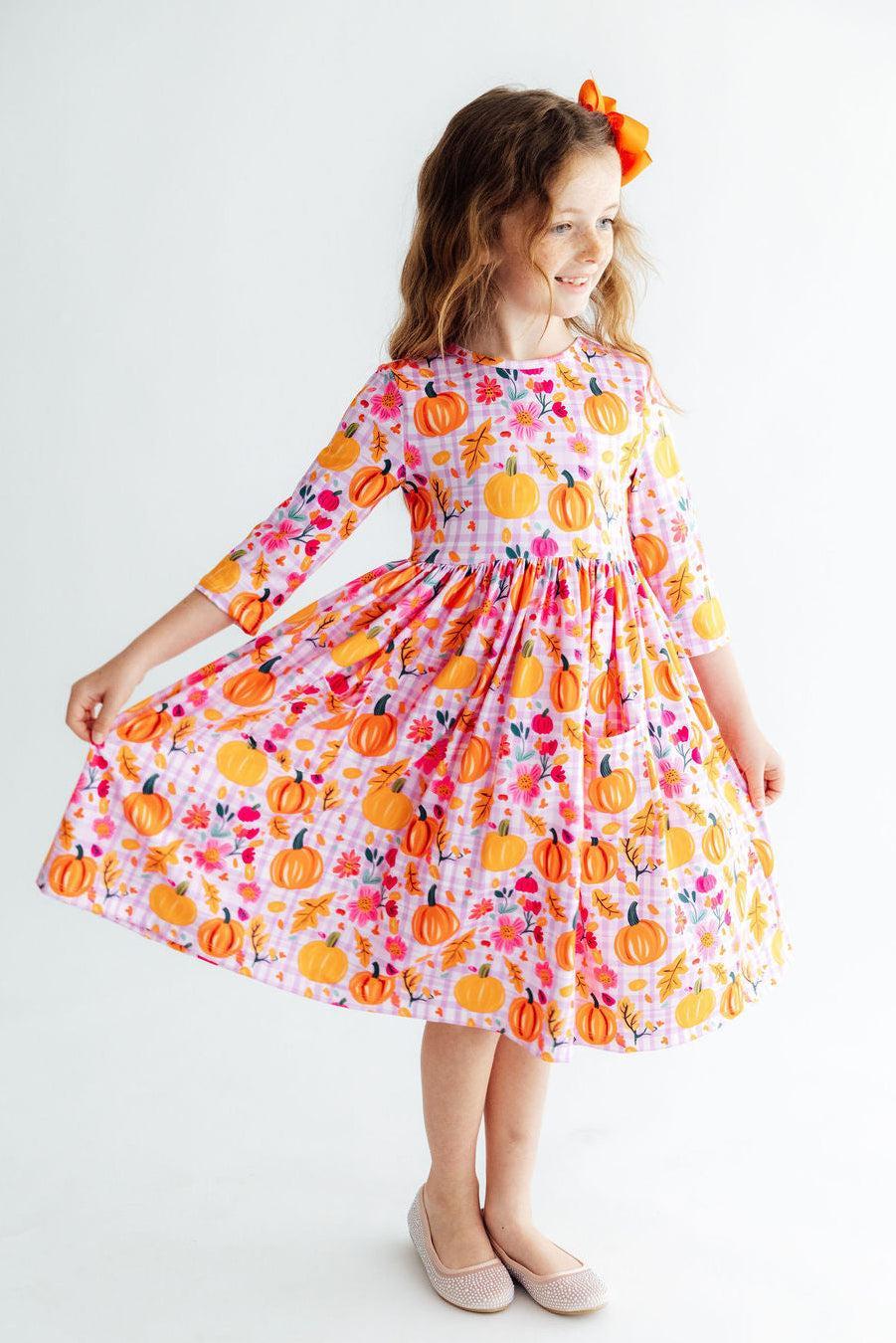 Pumpkin Party 3/4 Sleeve Pocket Twirl Dress by Mila & Rose ®