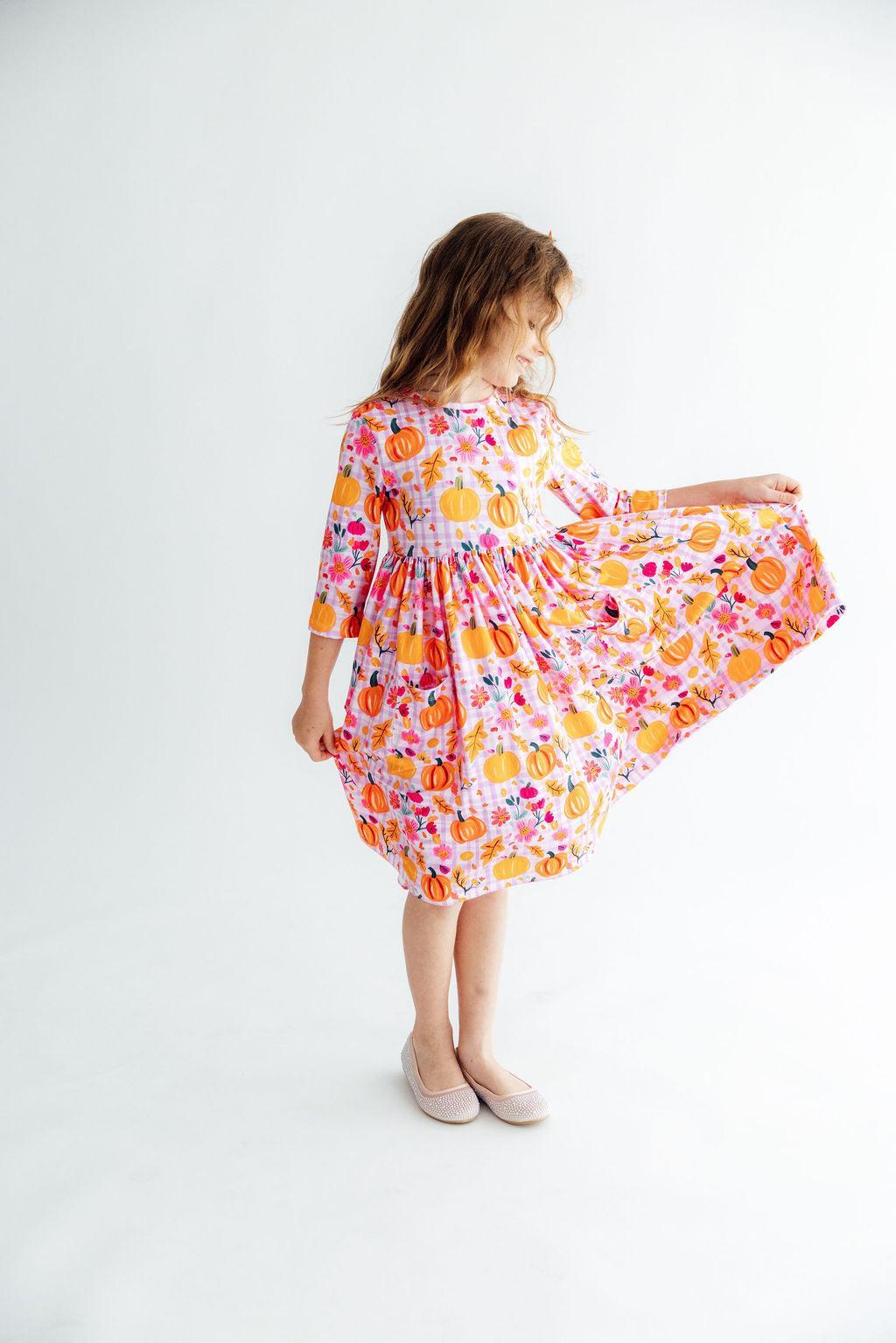 Pumpkin Party 3/4 Sleeve Pocket Twirl Dress by Mila & Rose ®