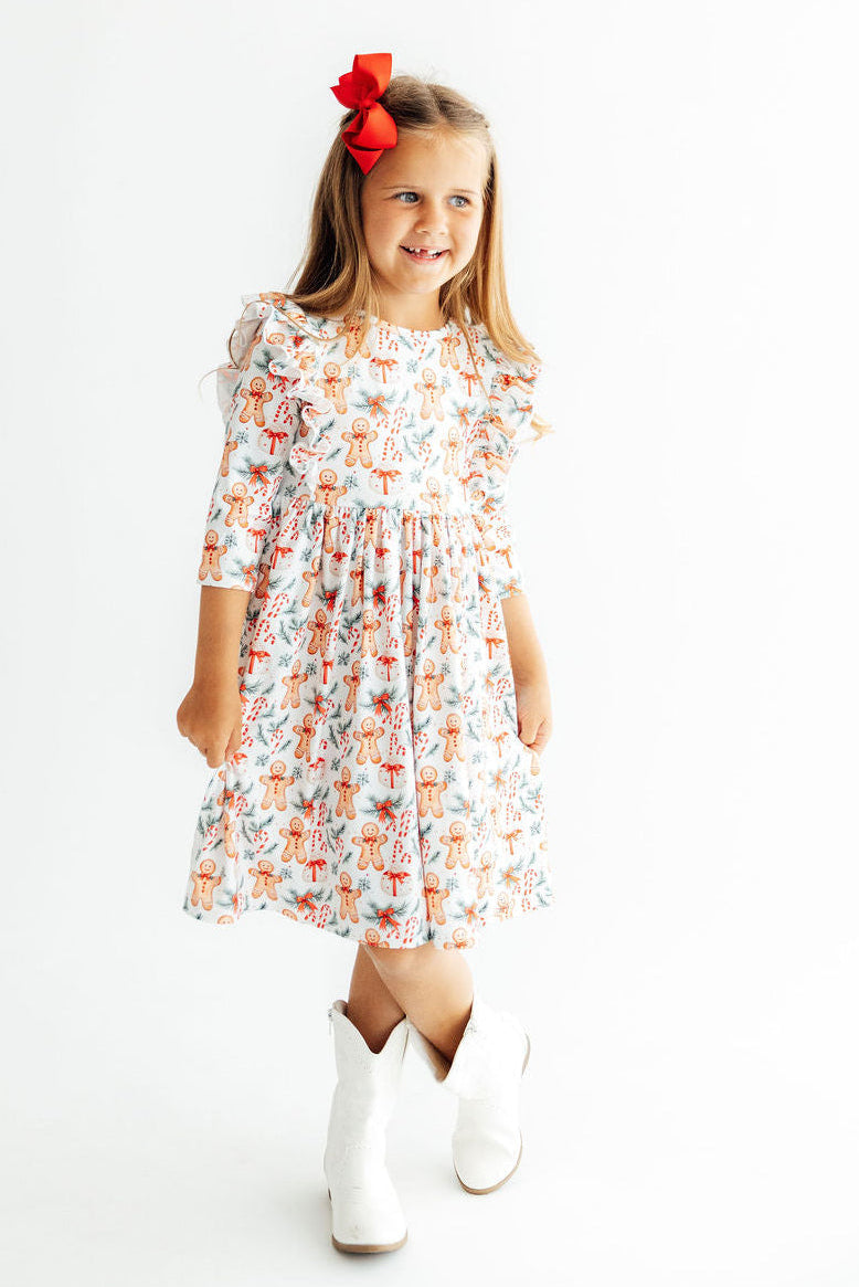 Gingerbread Lane 3/4 Sleeve Ruffle Twirl Dress by Mila & Rose ®
