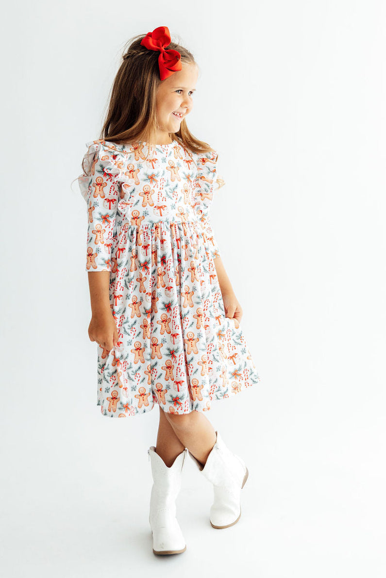 Gingerbread Lane 3/4 Sleeve Ruffle Twirl Dress by Mila & Rose ®
