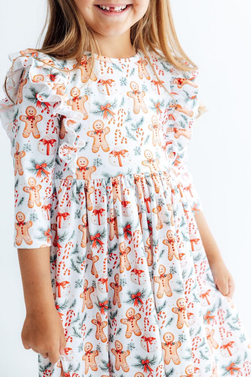 Gingerbread Lane 3/4 Sleeve Ruffle Twirl Dress by Mila & Rose ®