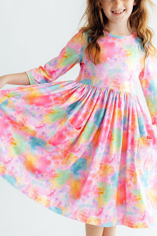 Swirly Whirly 3/4 Sleeve Pocket Twirl Dress by Mila & Rose ®