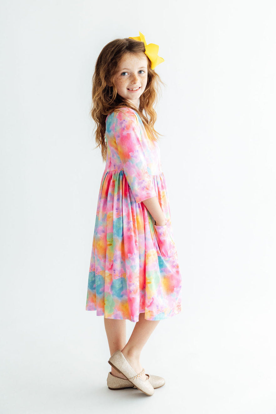 Swirly Whirly 3/4 Sleeve Pocket Twirl Dress by Mila & Rose ®