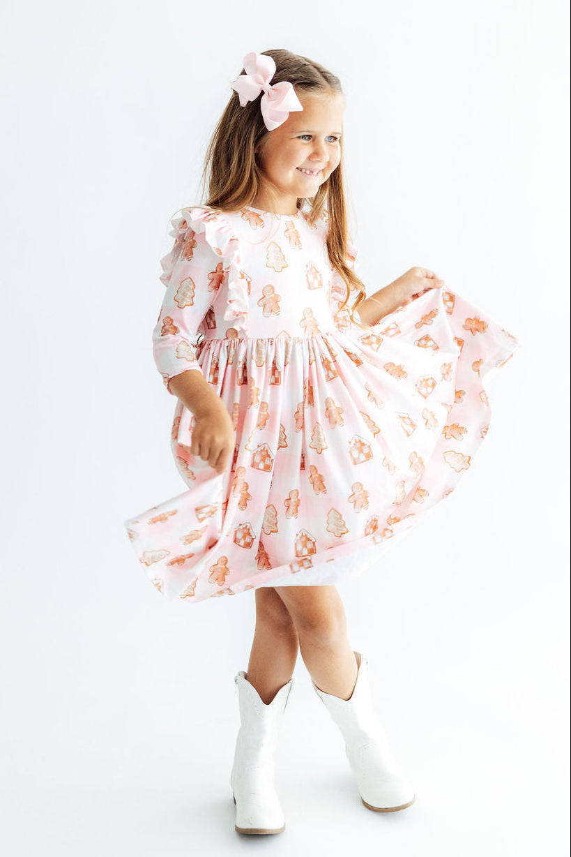Christmas Traditions 3/4 Sleeve Ruffle Twirl Dress by Mila & Rose ®