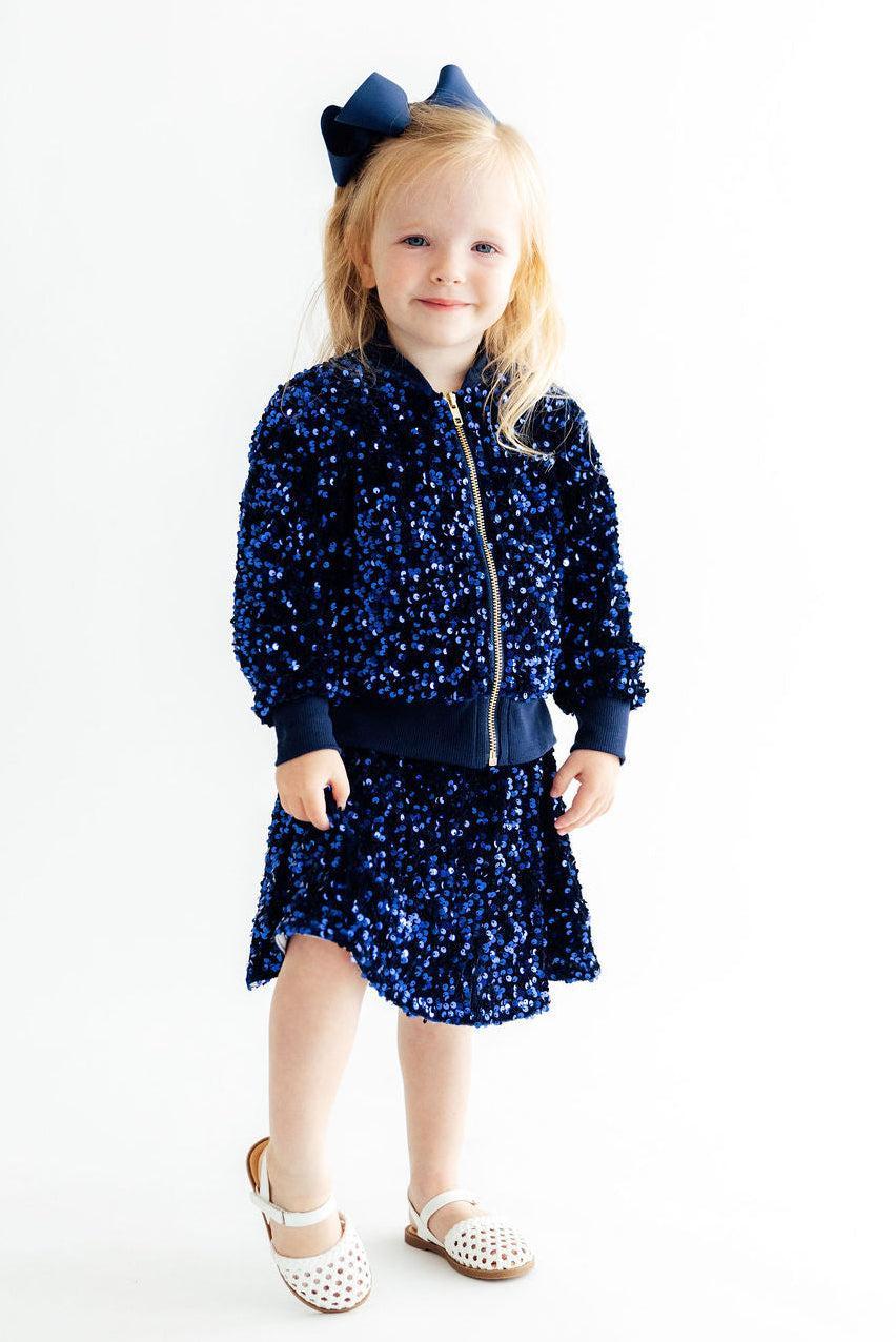 Navy Blue Velvet Sequin Twirl Skort by Mila & Rose ®