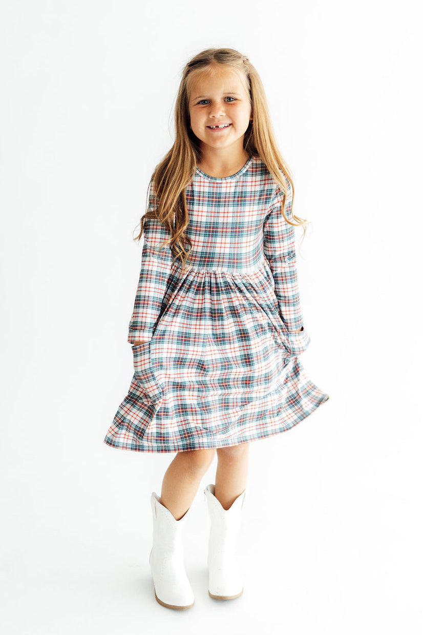 Christmas Plaid L/S Pocket Twirl Dress by Mila & Rose ®