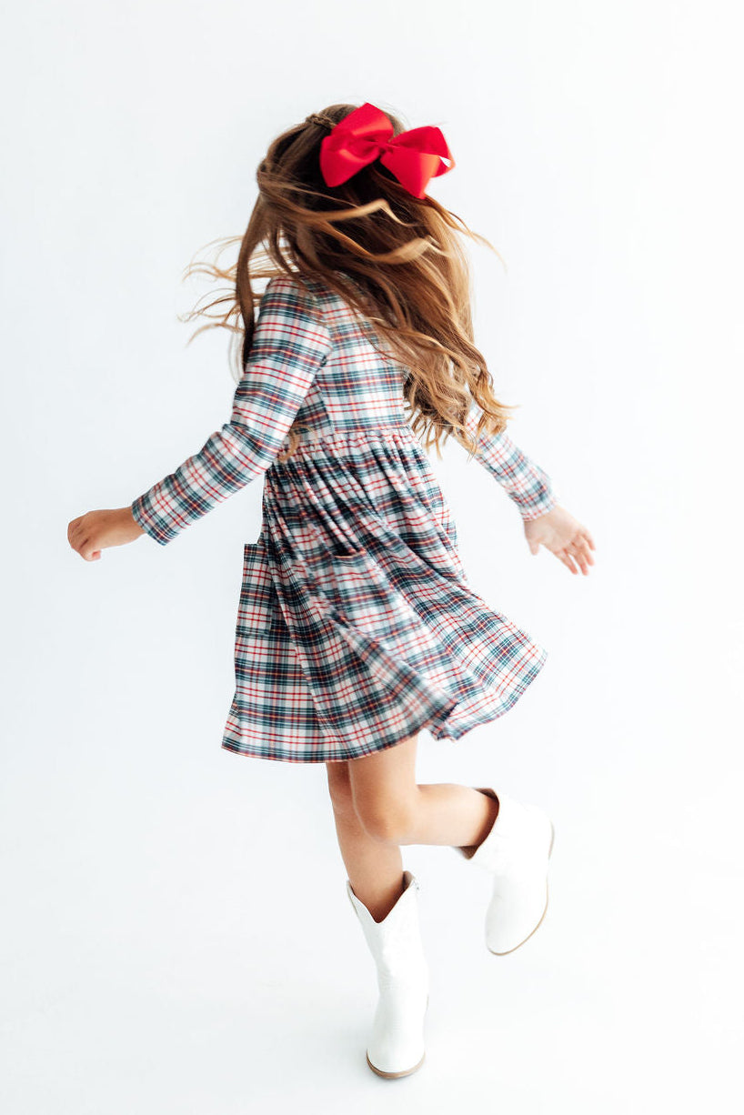Christmas Plaid L/S Pocket Twirl Dress by Mila & Rose ®