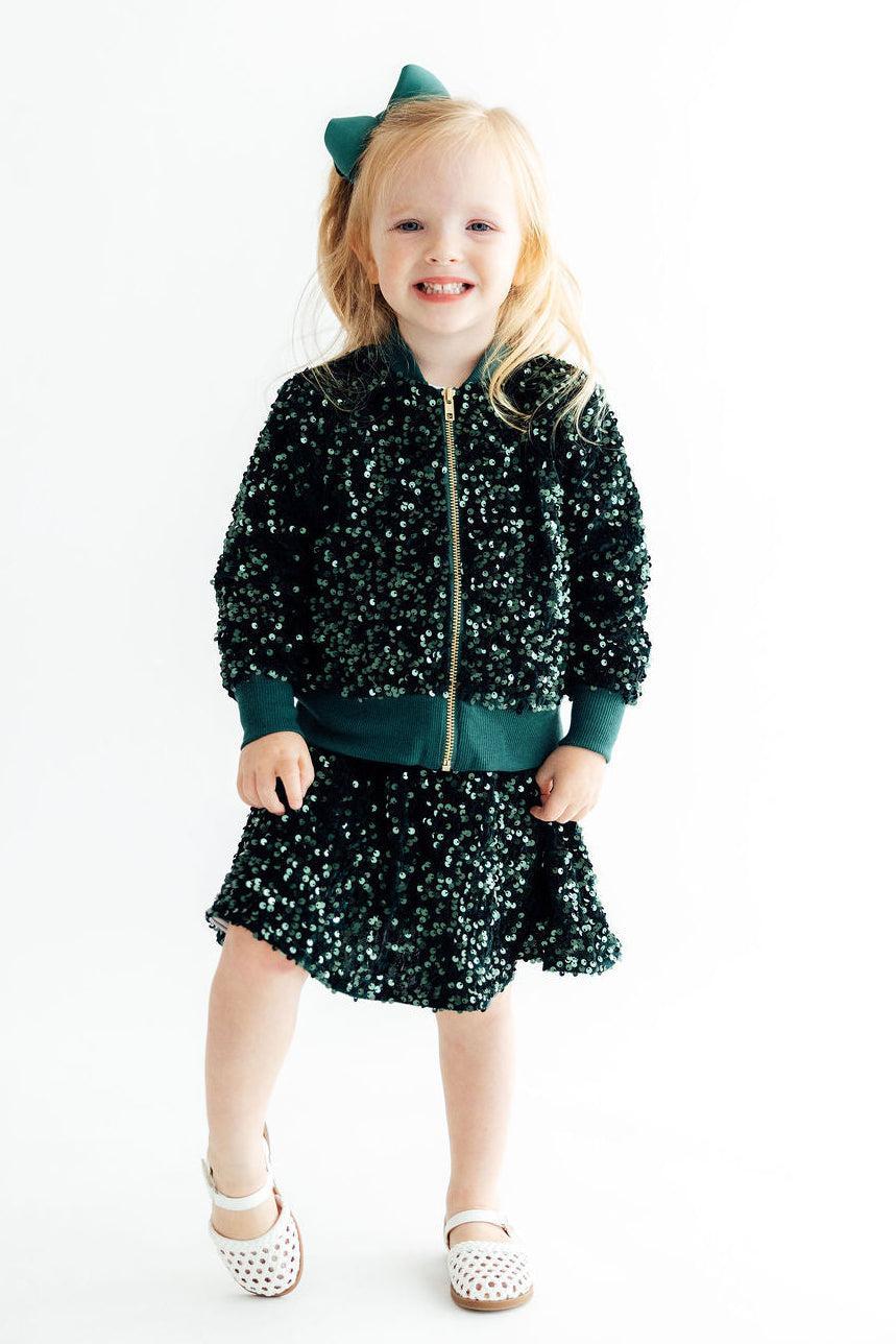 Hunter Green Velvet Sequin Twirl Skort by Mila & Rose ®