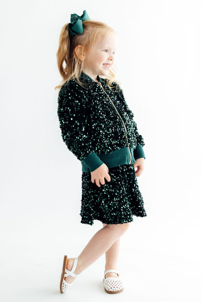 Hunter Green Velvet Sequin Twirl Skort by Mila & Rose ®