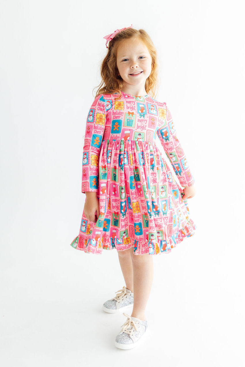 Holiday Cheer L/S Ruffle Hem Twirl Dress by Mila & Rose ®