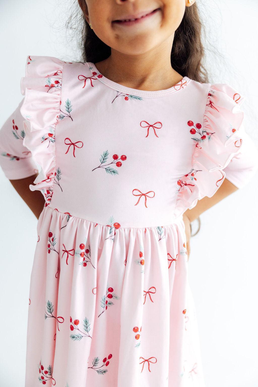 Winter Berries 3/4 Sleeve Ruffle Twirl Dress by Mila & Rose ®