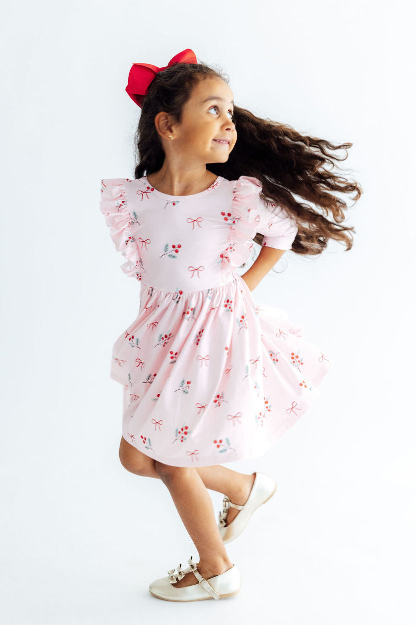 Winter Berries 3/4 Sleeve Ruffle Twirl Dress by Mila & Rose ®