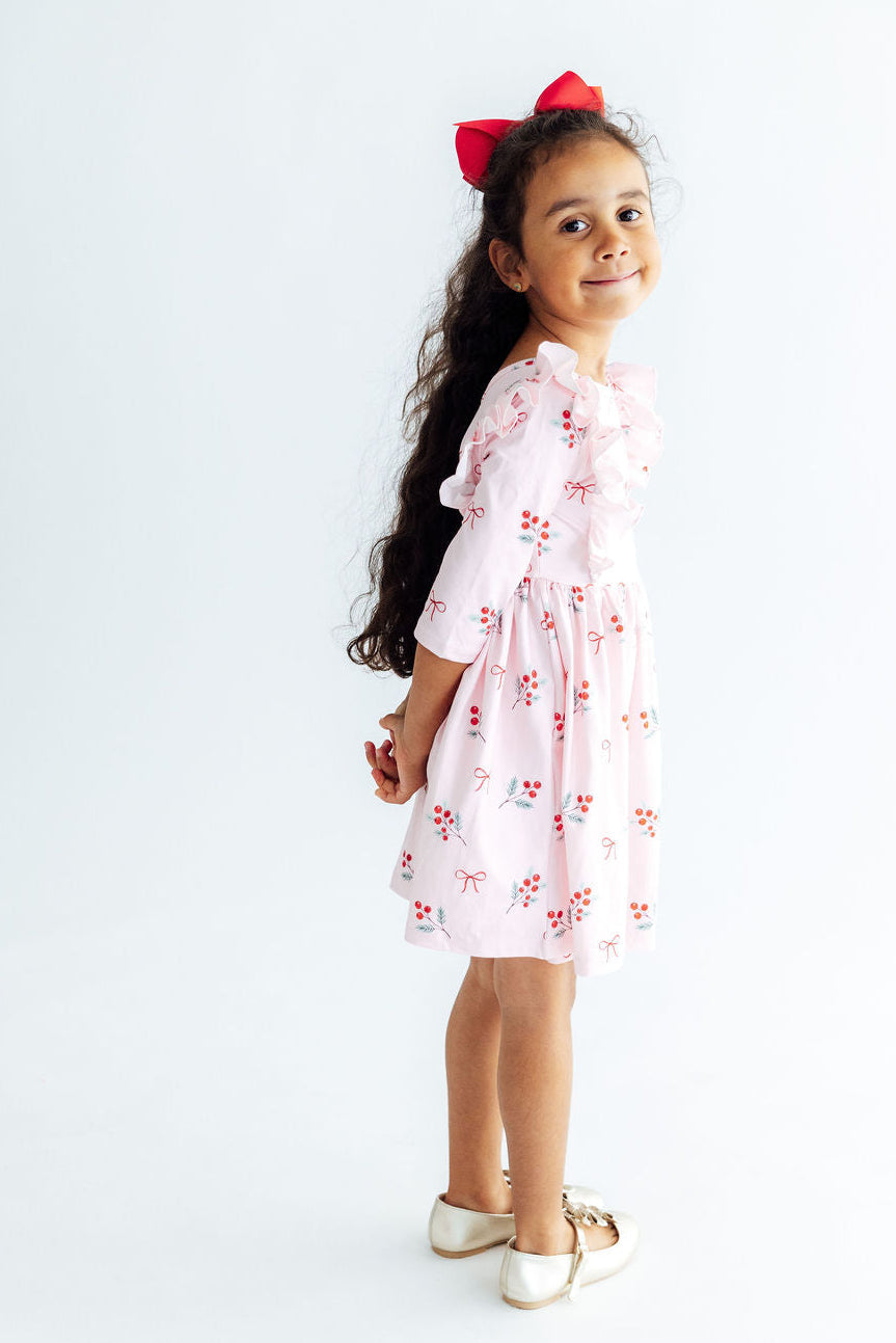 Winter Berries 3/4 Sleeve Ruffle Twirl Dress by Mila & Rose ®