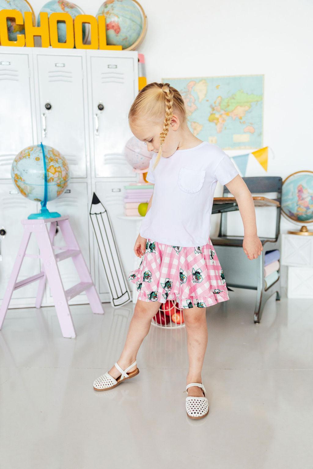 Southlake Carroll Gingham Dragons Ruffle Twirl Skort by Mila & Rose ®