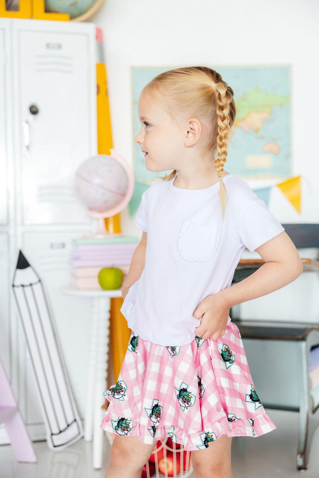 Southlake Carroll Gingham Dragons Ruffle Twirl Skort by Mila & Rose ®