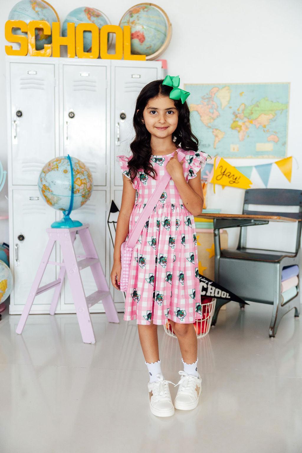 Southlake Carroll Gingham Dragons Flutter Twirl Dress by Mila & Rose ®