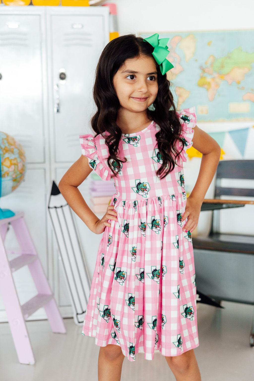 Southlake Carroll Gingham Dragons Flutter Twirl Dress by Mila & Rose ®