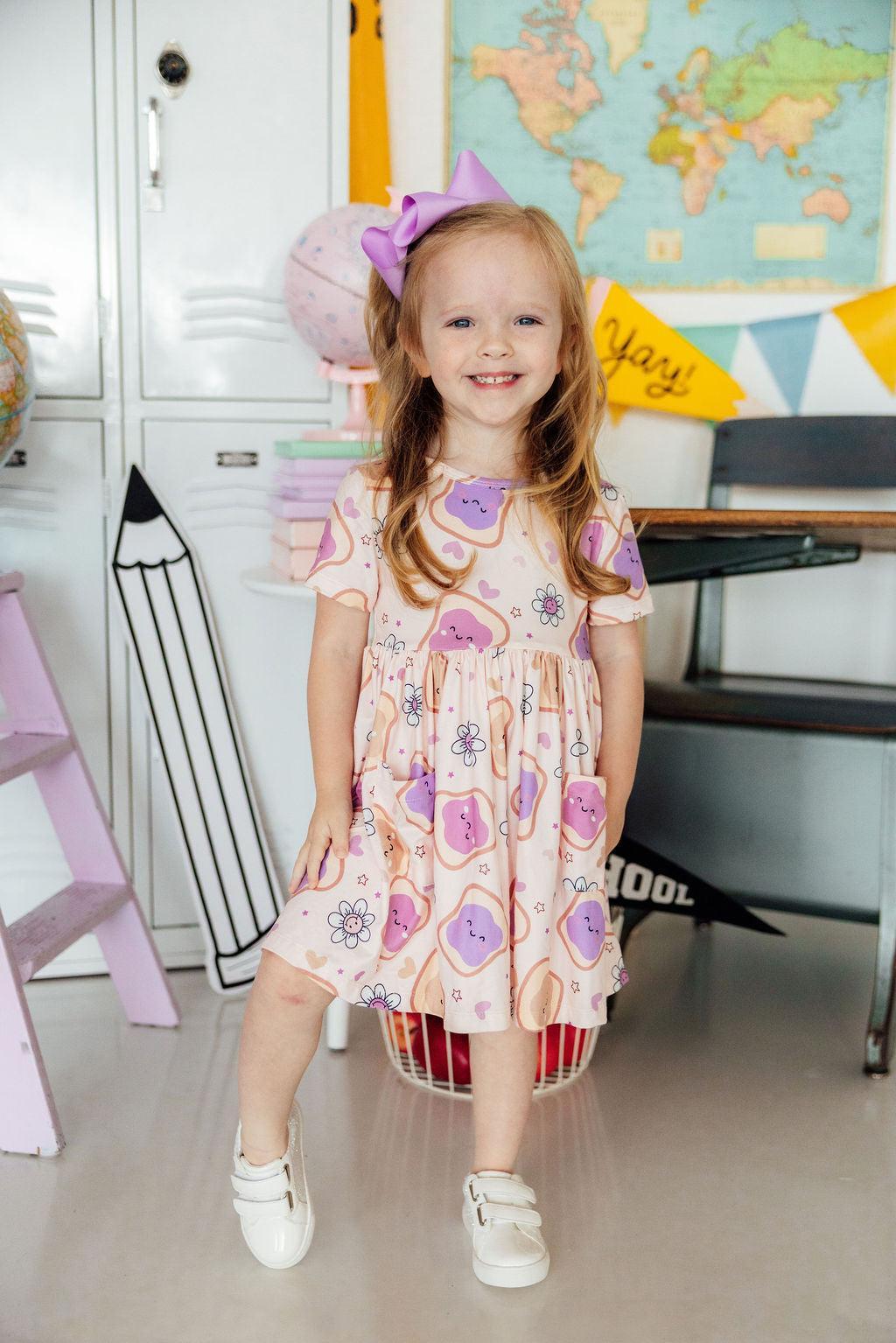 Peanut Butter Jelly Time S/S Pocket Twirl Dress by Mila & Rose ® at Everetts Place