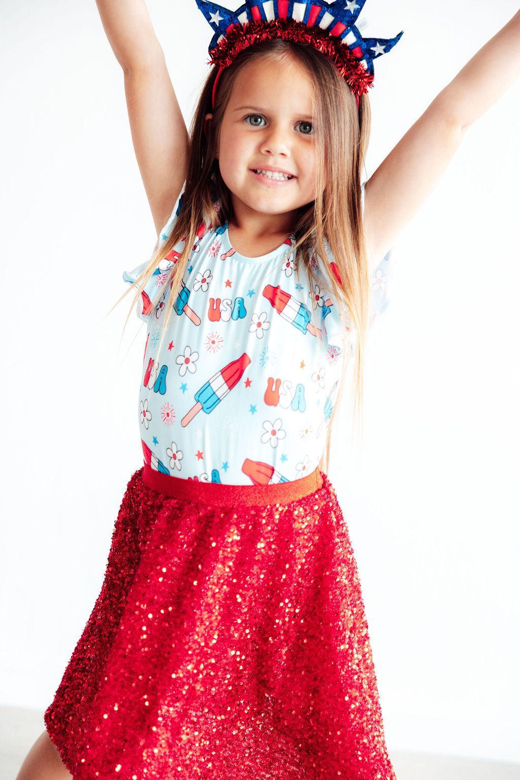 Mila & Rose ® Mila and Rose Patriotic Short Sleeve Flutter Leotard - Apparel & Accessories > Clothing > Activewear > Dance Dresses, Skirts & Costumes Flutter Leotard S/S