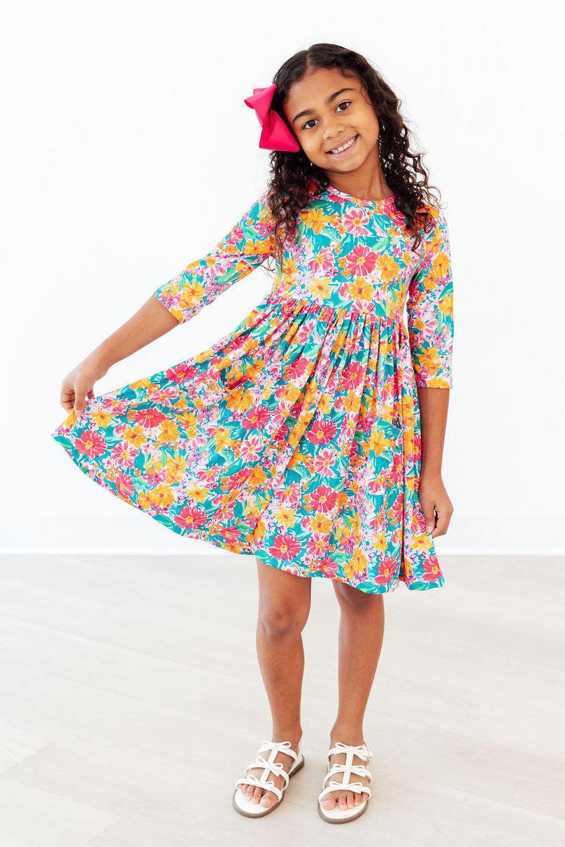 Floral Fiesta 3/4 Sleeve Pocket Twirl Dress by Mila & Rose ®