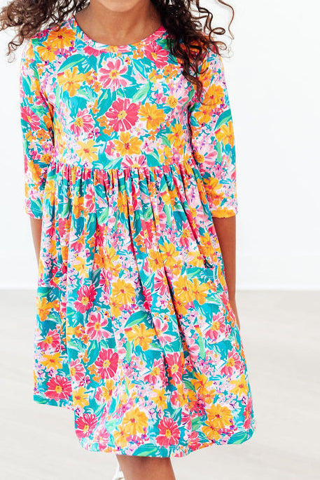 Floral Fiesta 3/4 Sleeve Pocket Twirl Dress by Mila & Rose ®