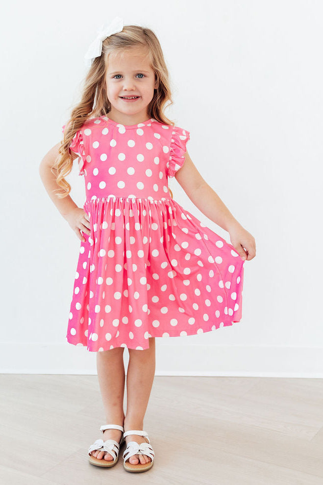 Pink Polka Dots Flutter Sleeve Twirl Dress by Mila & Rose ®