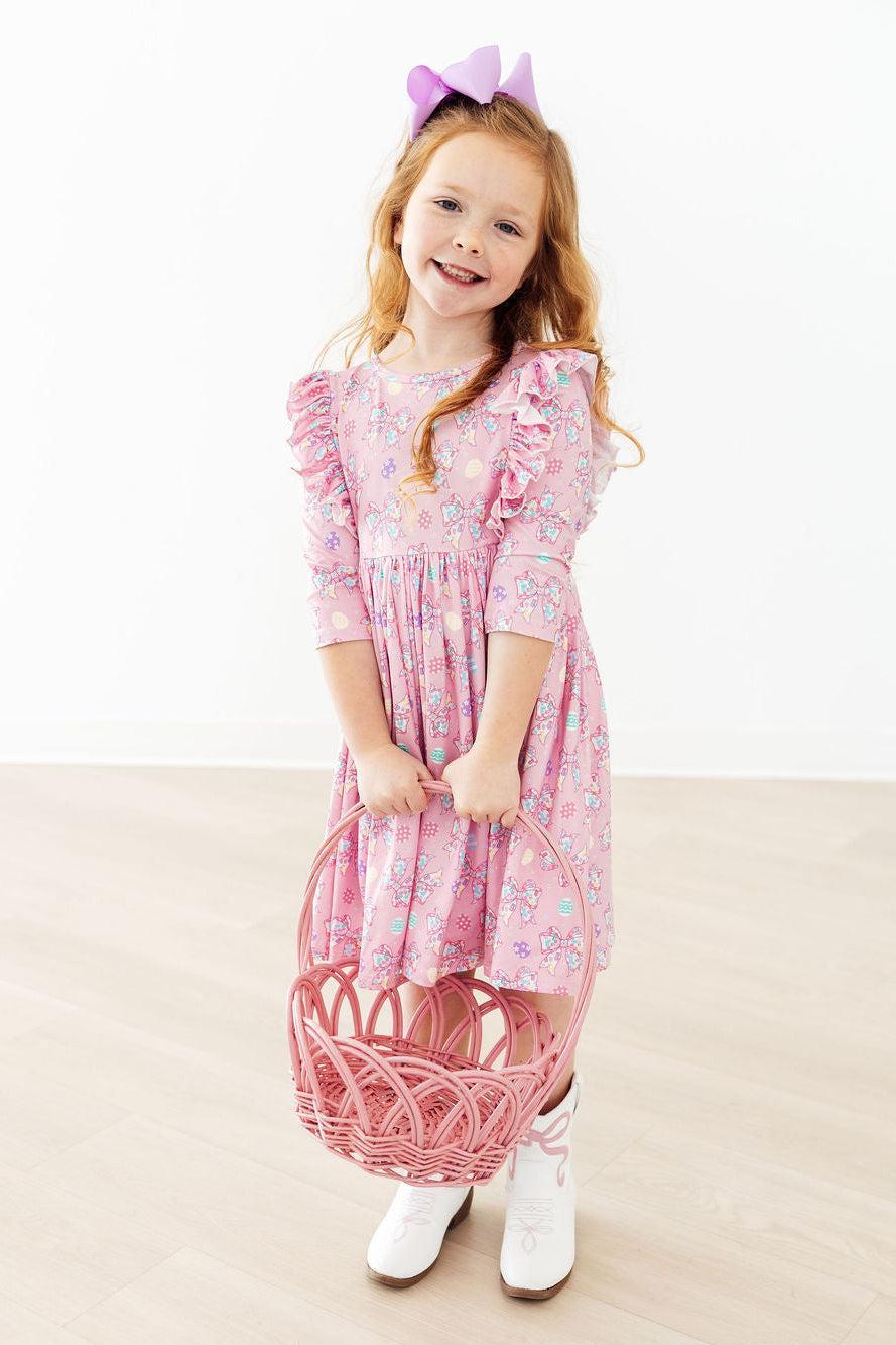 Little Bow Peeps 3/4 Sleeve Ruffle Twirl Dress by Mila & Rose ®
