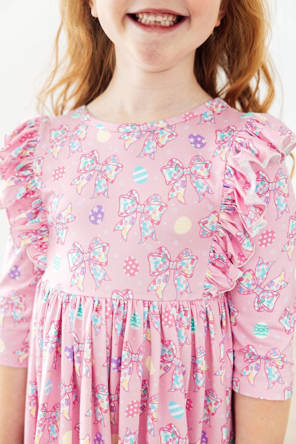 Little Bow Peeps 3/4 Sleeve Ruffle Twirl Dress by Mila & Rose ®