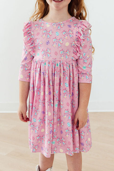 Little Bow Peeps 3/4 Sleeve Ruffle Twirl Dress by Mila & Rose ®