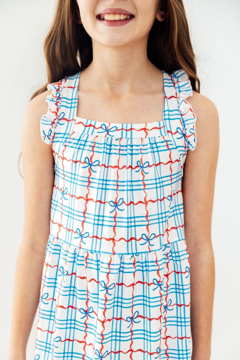 Polyester Spandex Ruffle Cross Back Dress, Patriotic Picnic by Mila & Rose ®