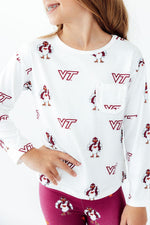 Virginia Tech White Hokie L/S Ruffle Pocket Tee by Mila & Rose ®