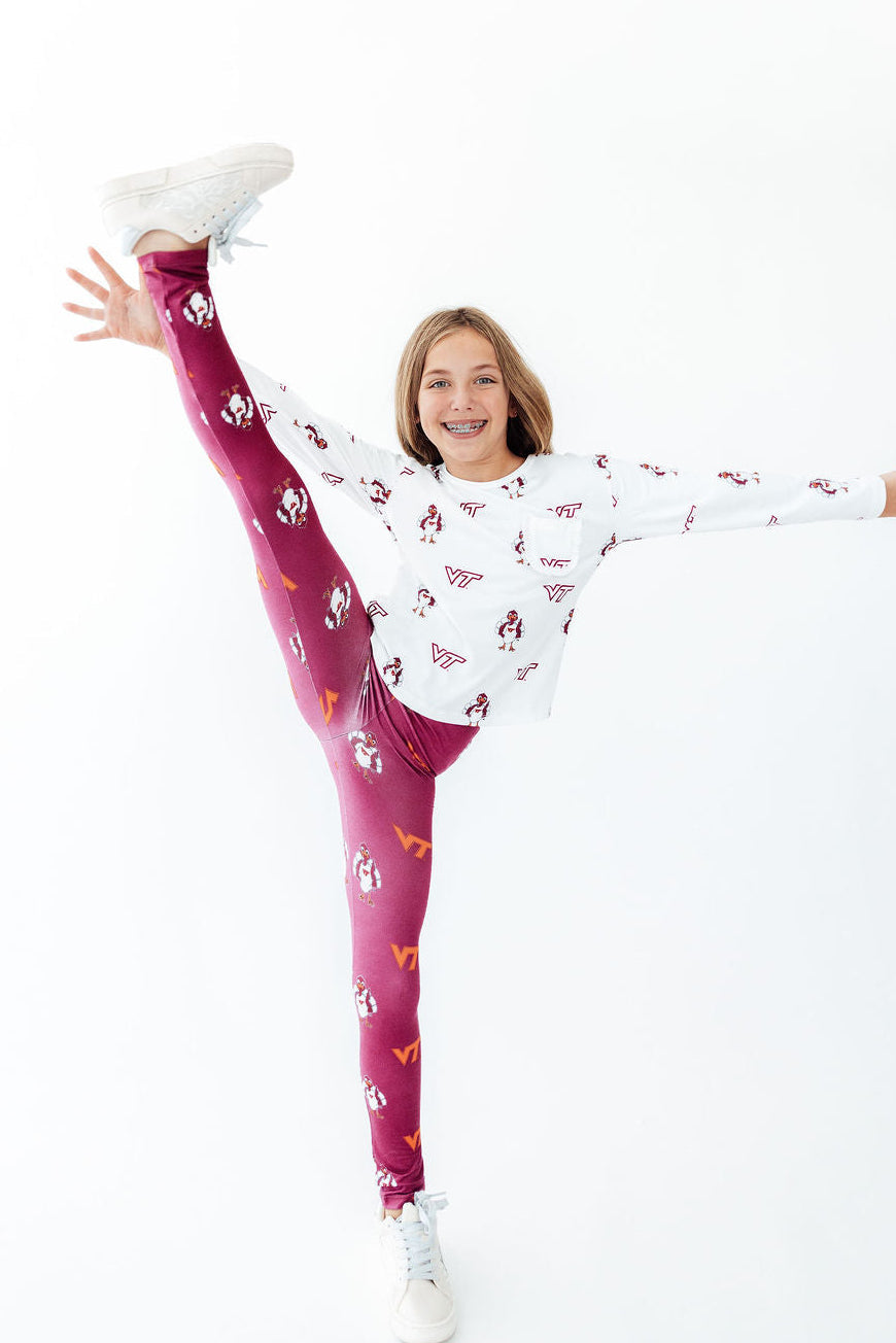 Virginia Tech White Hokie L/S Ruffle Pocket Tee by Mila & Rose ®