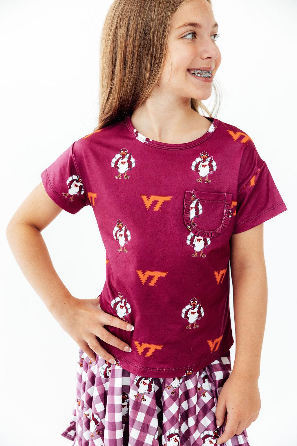 Virginia Tech Maroon Hokie Ruffle Pocket Tee by Mila & Rose ®