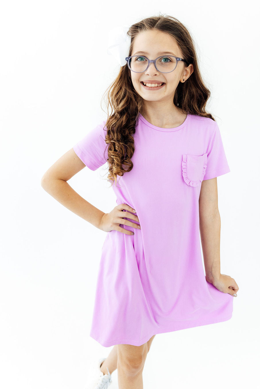 Ruffle t-shirt dress for girls with short ruffle sleeves