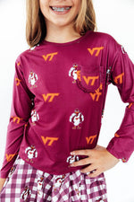 Virginia Tech Maroon Hokie L/S Ruffle Pocket Tee by Mila & Rose ®