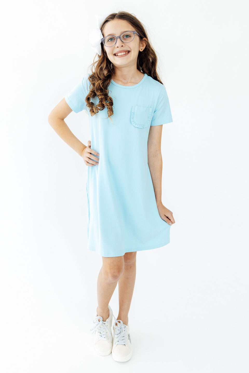 Bluebird twirl t-shirt dress with a full, twirl skirt