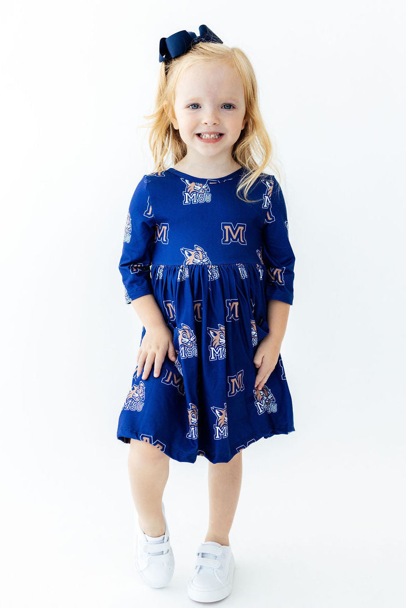 Montana State University Blue Bobcat 3/4 Sleeve Pocket Twirl Dress by Mila & Rose ®