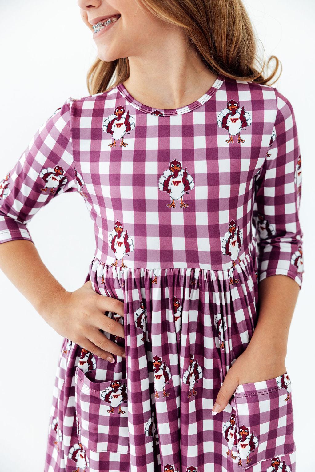 Virginia Tech Plaid Hokie 3/4 Sleeve Pocket Twirl Dress by Mila & Rose ®