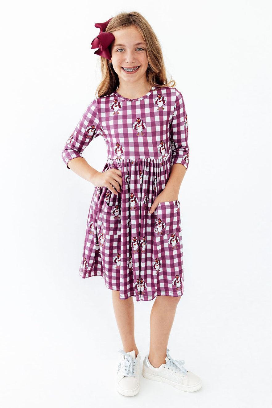 Virginia Tech Plaid Hokie 3/4 Sleeve Pocket Twirl Dress by Mila & Rose ®